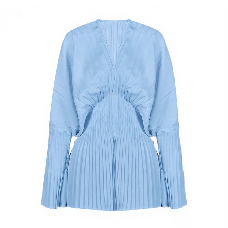 Temperament Slimming Autumn Waist Pleated Bell Tops