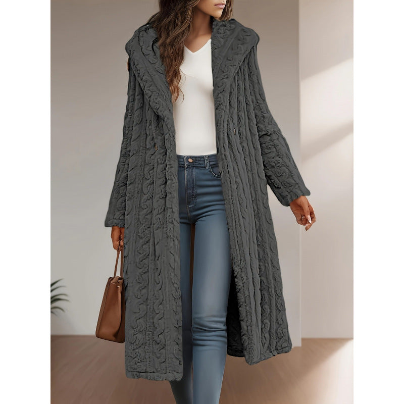Women's Fashionable Long Solid Color Sleeve Hooded Coats