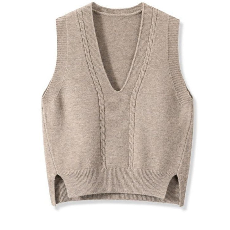 Women's Retro Pullover Slit Design Sleeveless Versatile Bandage Dress Korean Vests