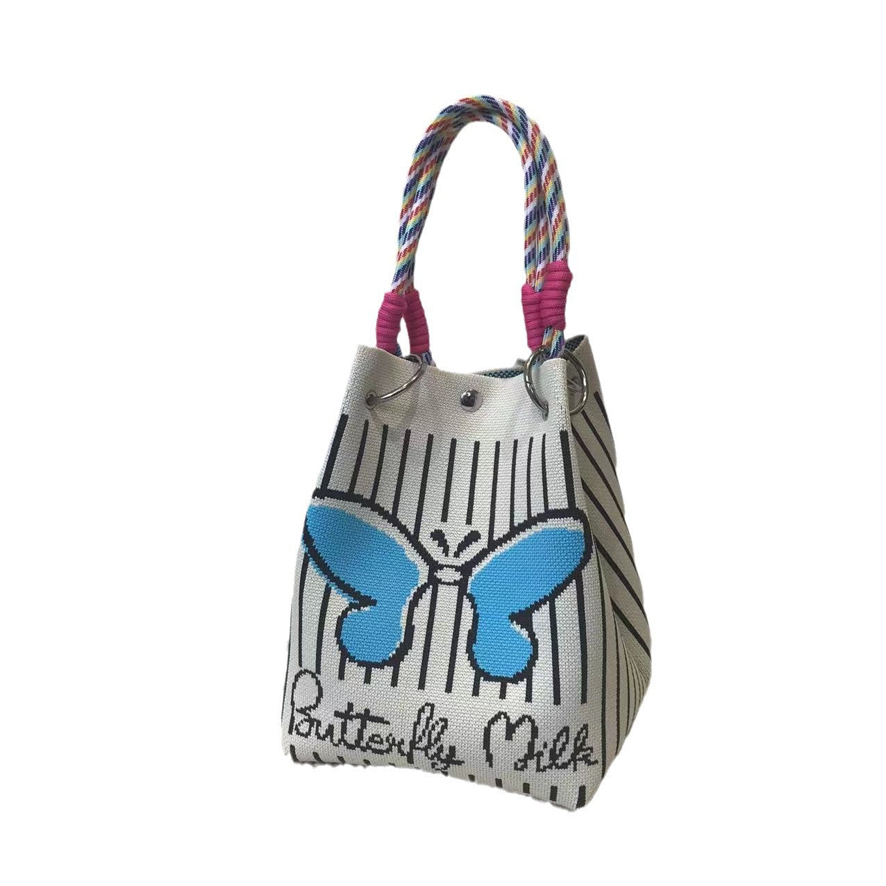 Black White Rhombus Knitted Versatile Large Handbags