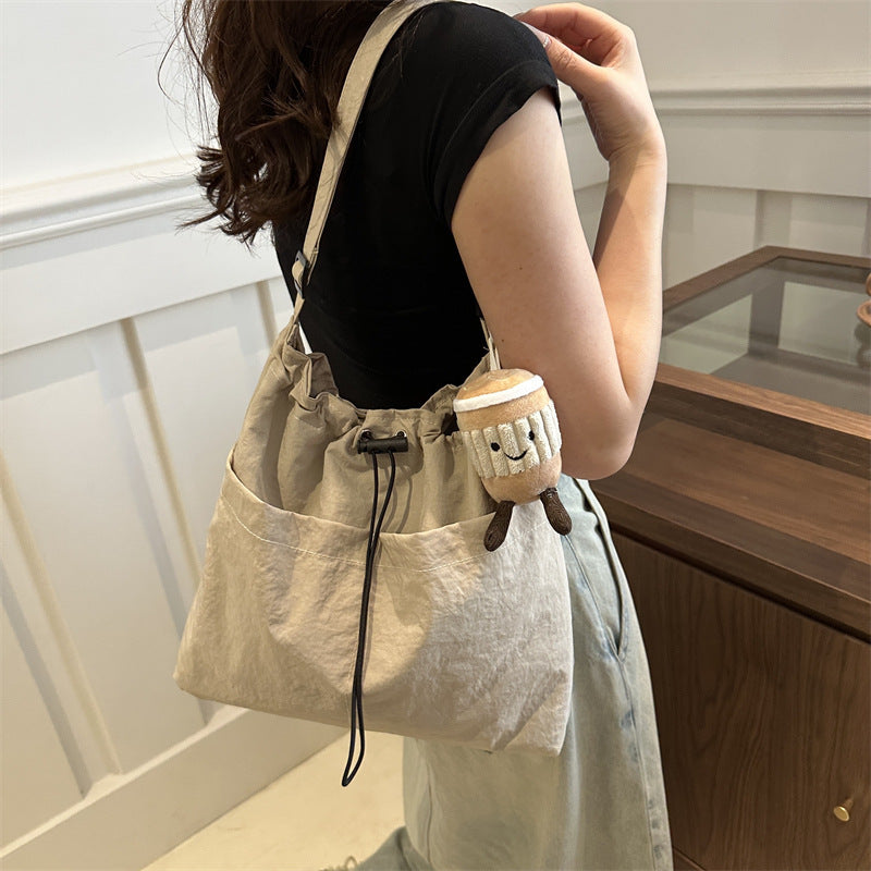 Women's Korean Style Leisure Artistic Canvas Fashion Drawstring Crossbody Bags