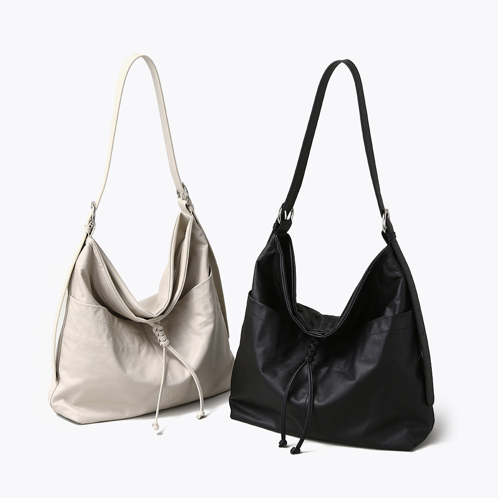 Women's Layer Cowhide Underarm Bow Tassel Large Shoulder Bags