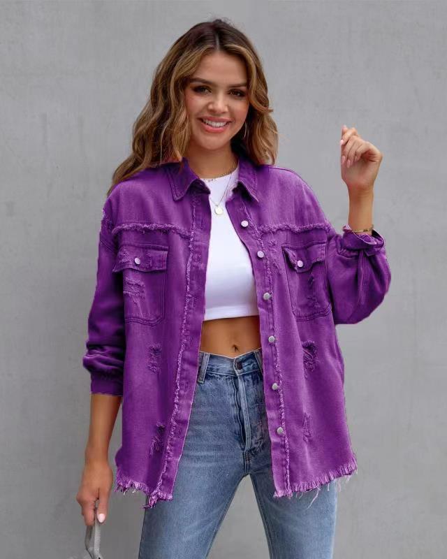 Women's Hot Summer Lapel Long Sleeve Ripped Jackets