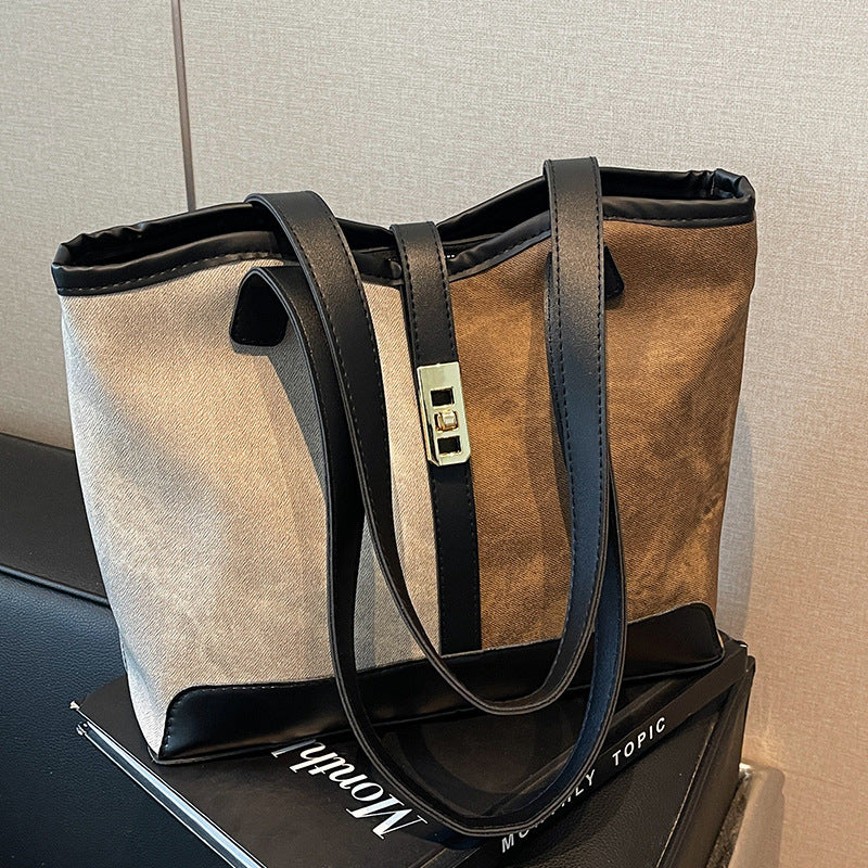 Women's Popular Contrast Color Retro High-grade Large Bags
