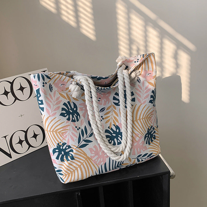 Women's Canvas Large Capacity Thick Rope Fashion Tote Bags