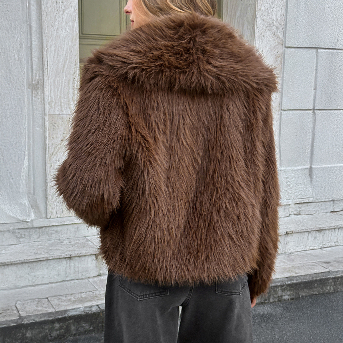 Women's Casual Fluff Solid Color Long-sleeved Overcoat Coats