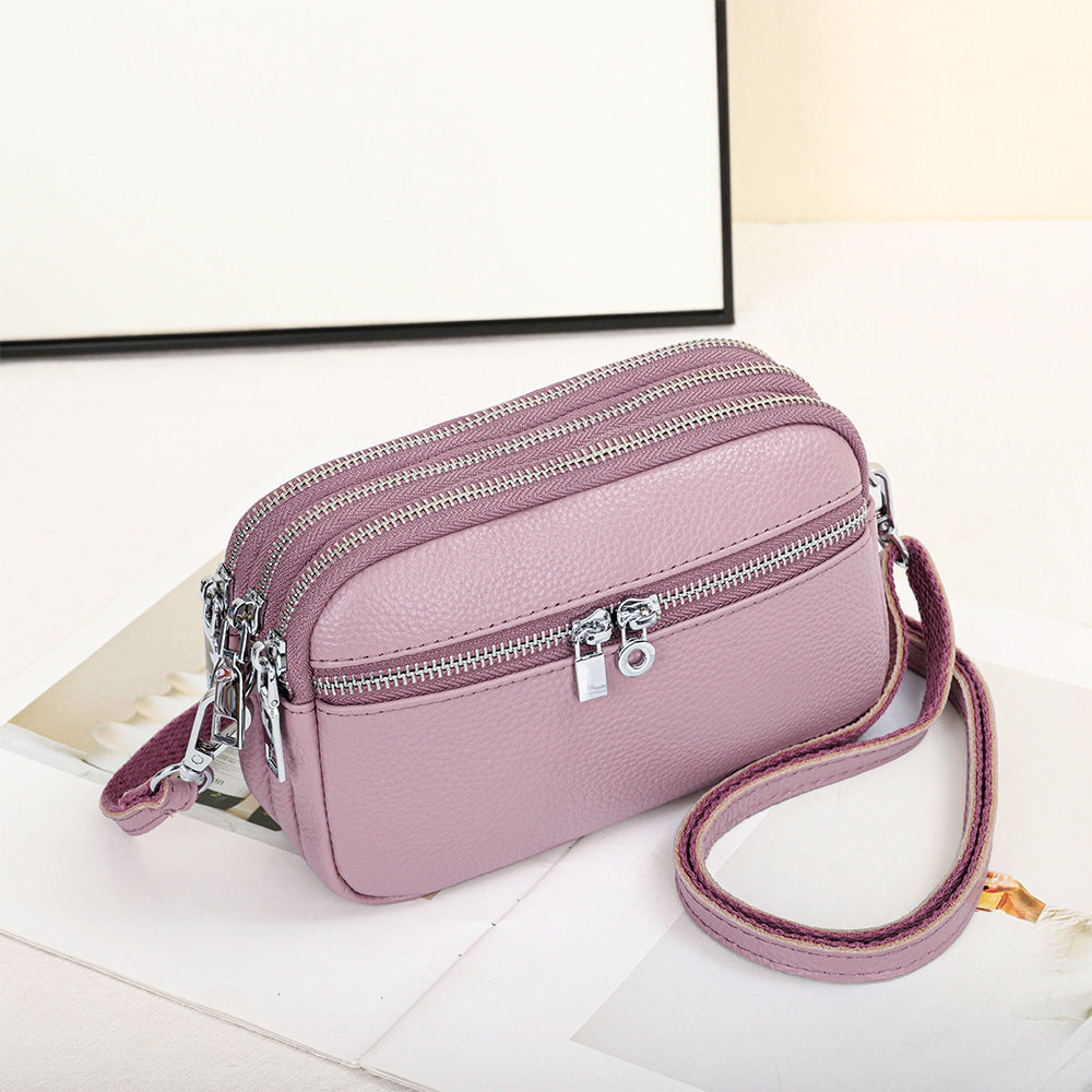 Women's Layer Cowhide Large Capacity Zip One Crossbody Bags
