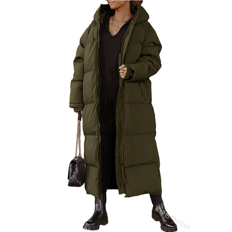 Women's Hooded Solid Color Long Cotton Fashion Coats