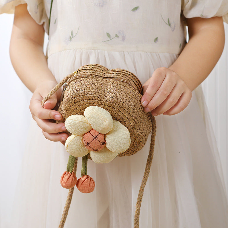 Women's Woven Seaside Flower Beach Summer Mini Children's Coin Purse