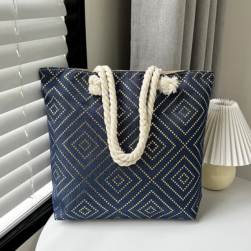 Women's Linen Hot Printed Pattern Large Capacity Shoulder Bags