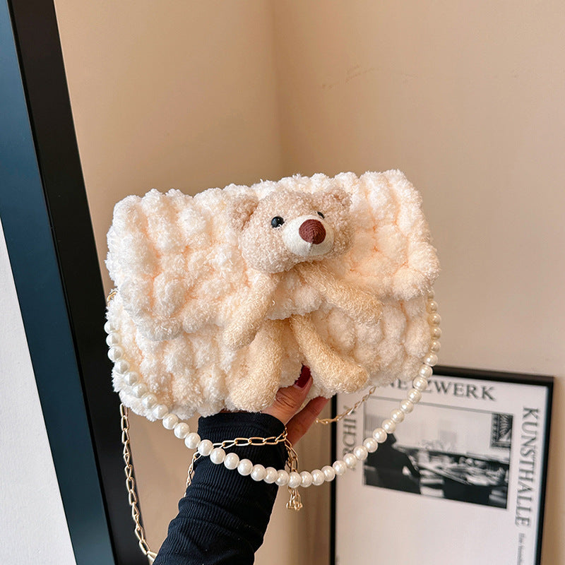 Bear Hand-woven Material Wool Homemade Cute Gift Crossbody Bags