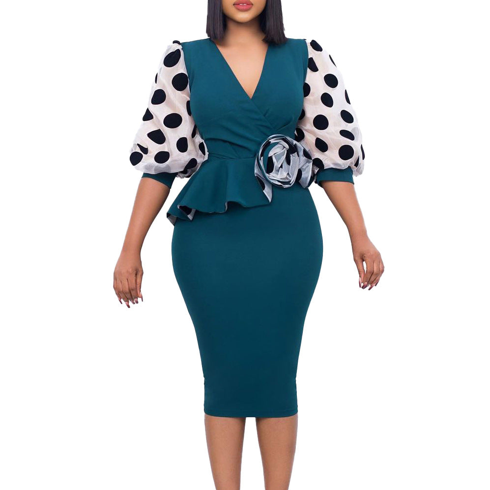 Women's Fashion Polka Dot Mesh Patchwork Dress