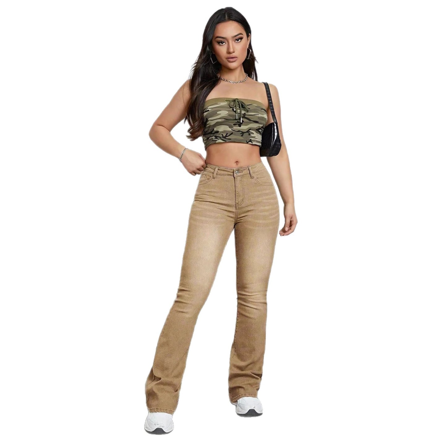Women's Worn Street Slim Fashion Khaki Jeans