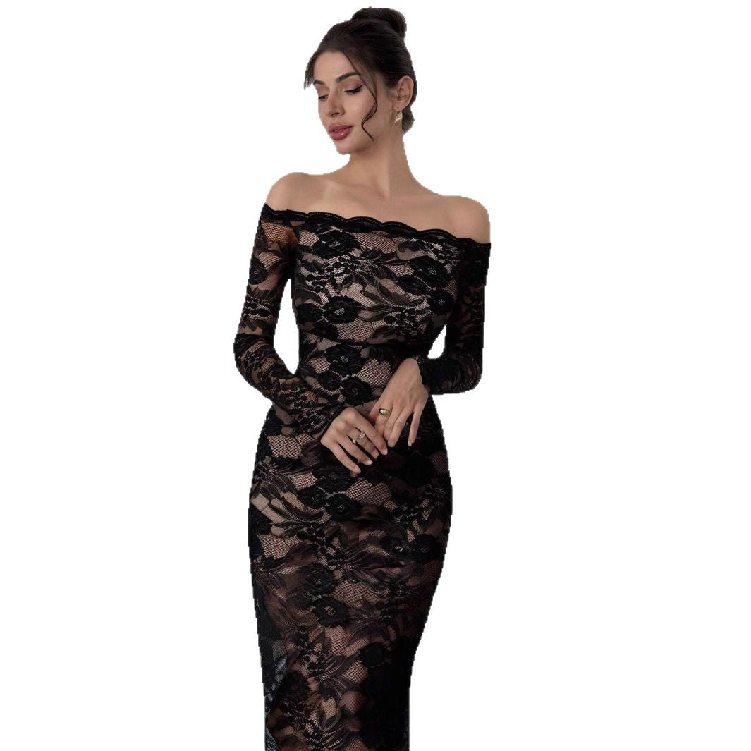 Lady Sexy Black Strapless Lace Long Dresses