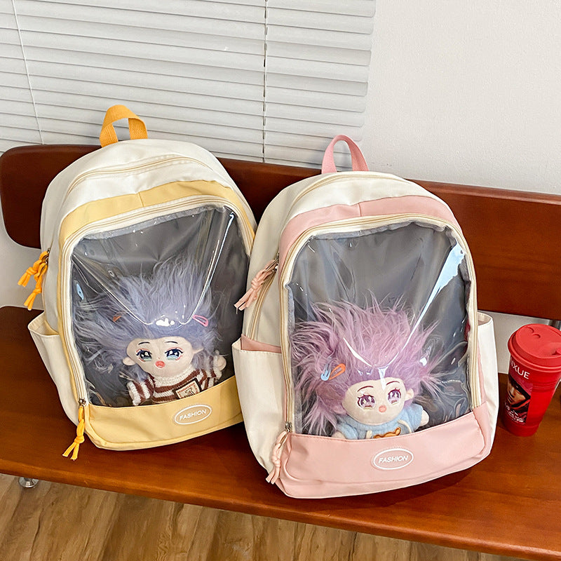 Women's Cartoon Doll Transparent Badge Cute Sister Backpacks