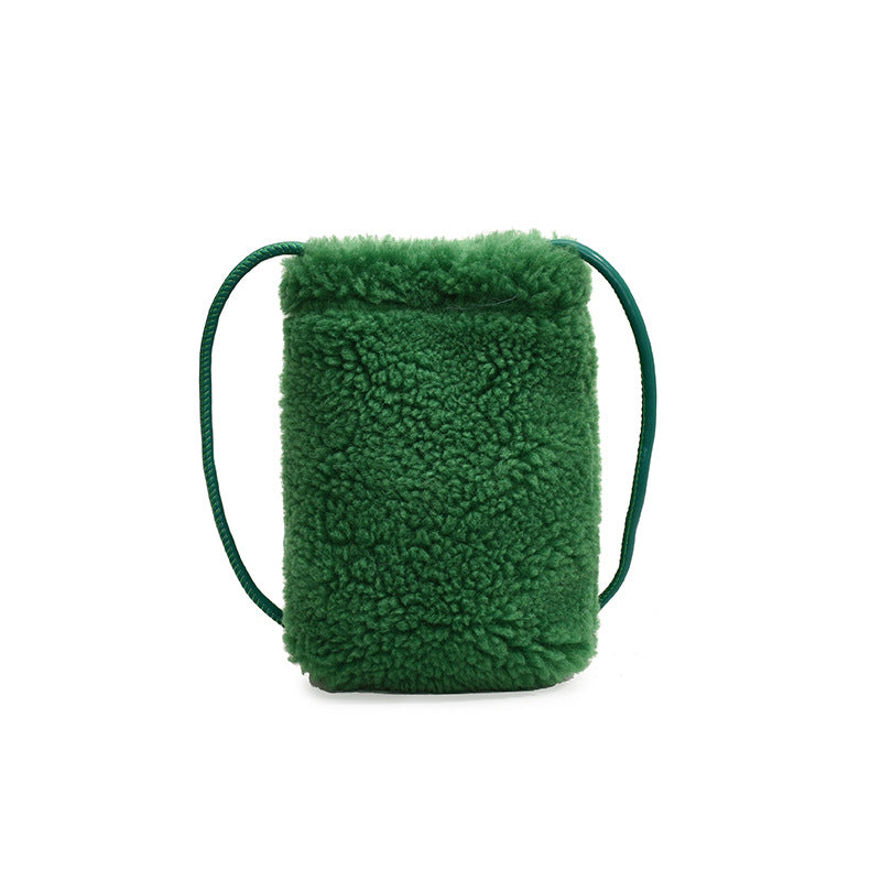 Women's Korean Style Solid Color Furry Mini Shoulder Bags