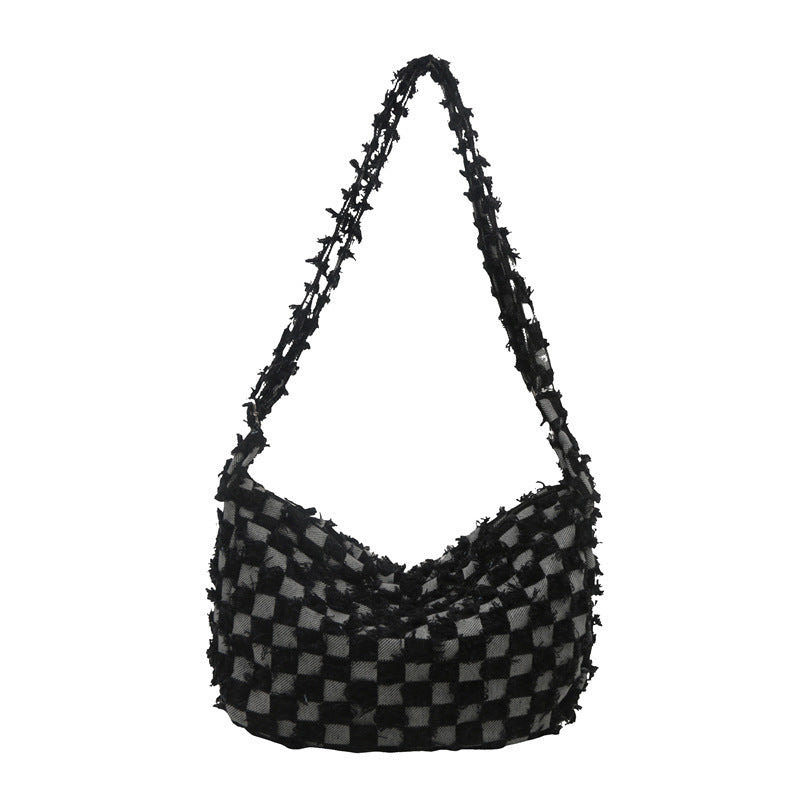 Mori Style Denim Niche Chessboard Fashion Shoulder Bags