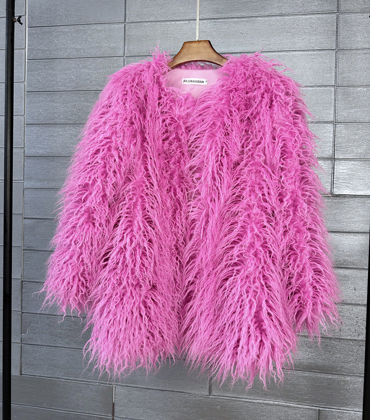 Women's Fur Faux Korean Style Solid Color Coats