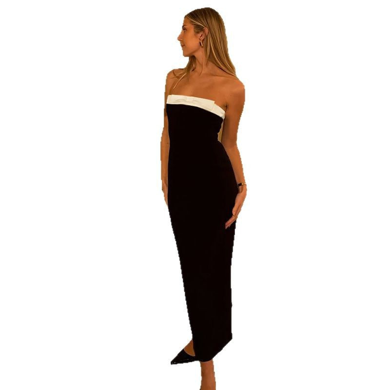 Women's Black White Stitching Sexy Slim Hip Dress