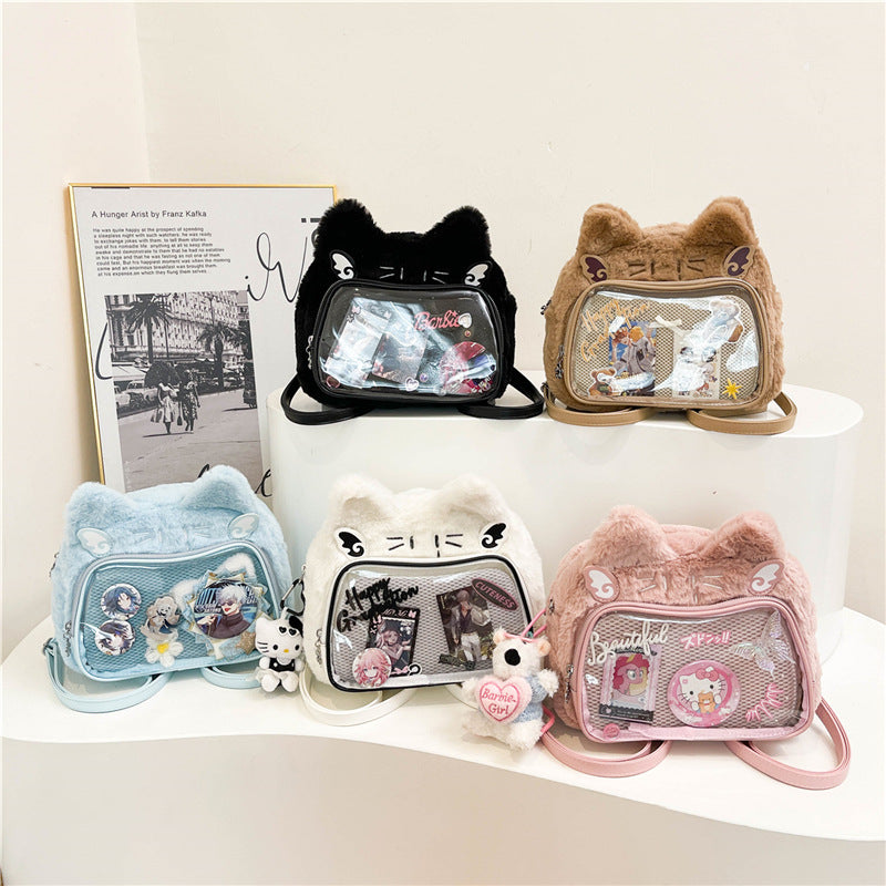 Women's Comic Show Cartoon Plush Bar Transparent Crossbody Bags