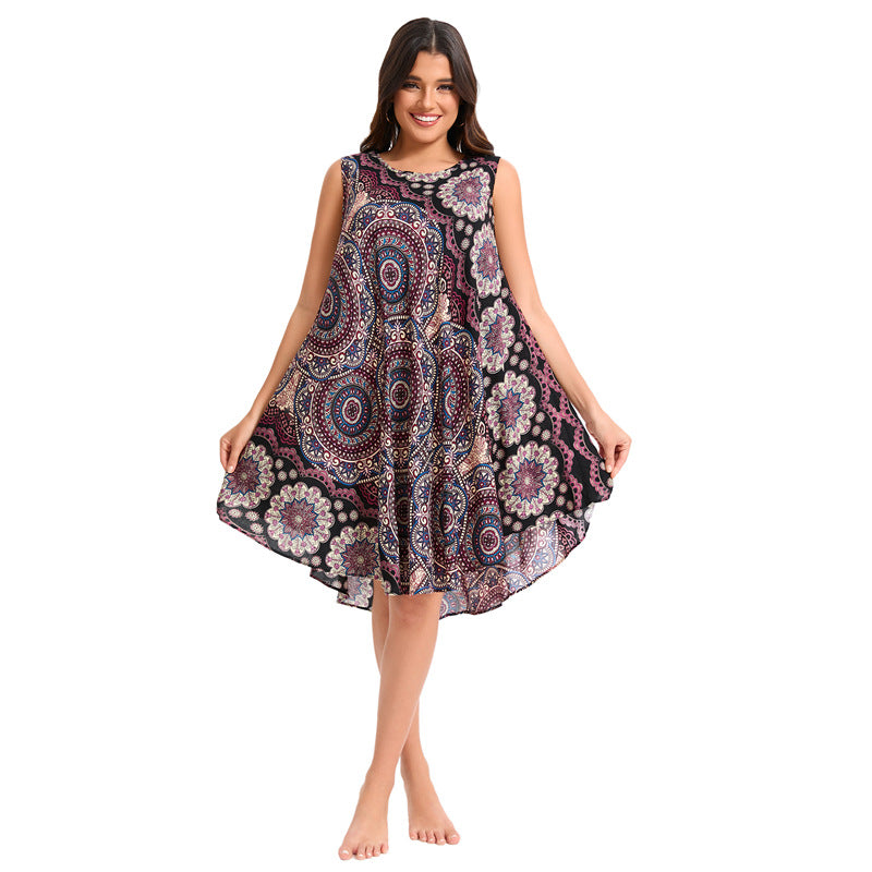 Loose Casual Noil Poplin Beach Vacation Plus Size