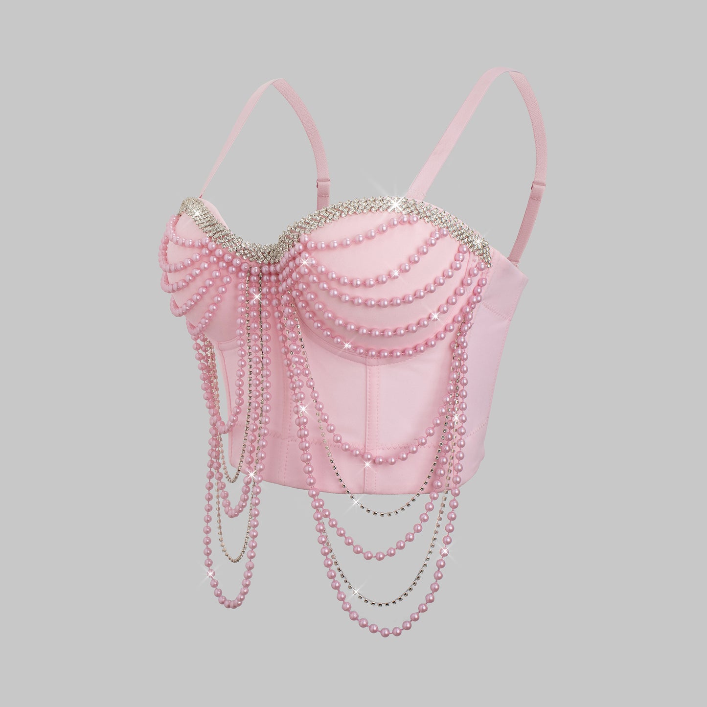 Sexy Pearl Chain Slim Fit Suspenders Stage Tops