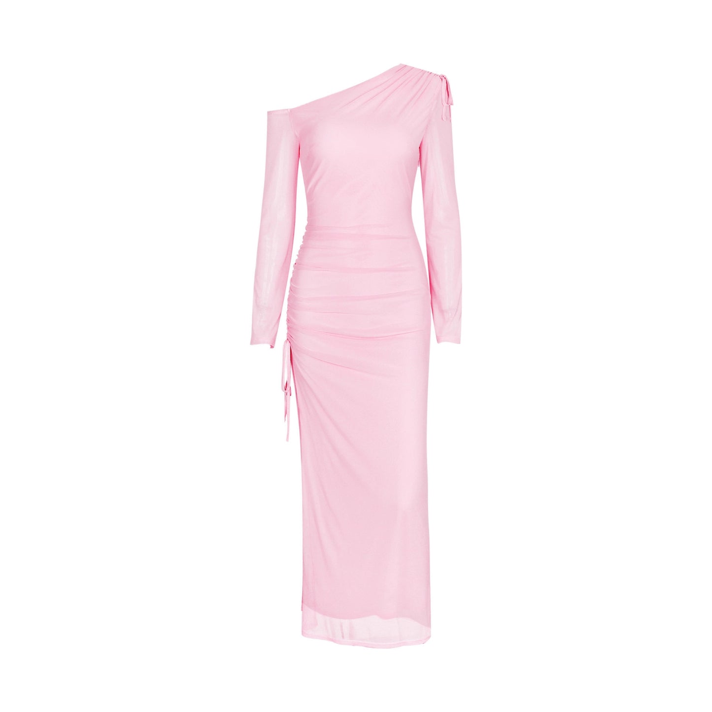 Women's Mesh Long Sleeve Shoulder Fold Split Dresses