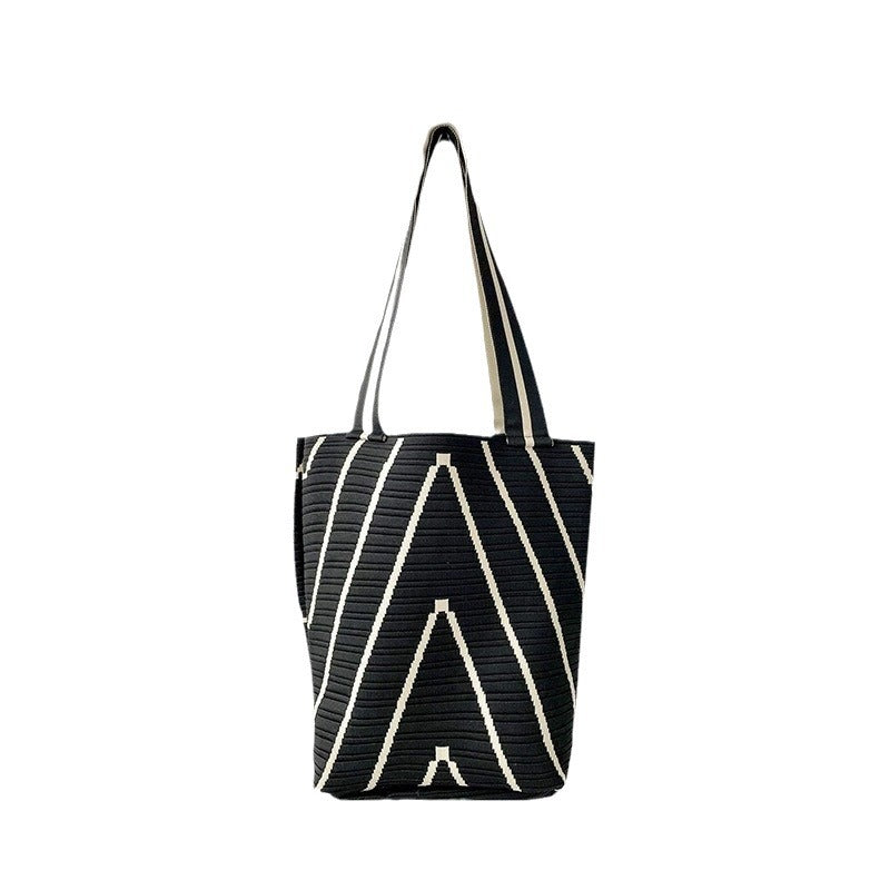 Women's Wave Pattern Large Capacity Totes Fine Woven Open Bucket Bags