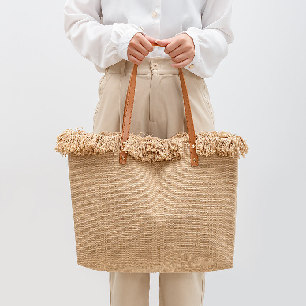 Women's Color Canvas Large Capacity Seaside Holiday Shoulder Bags