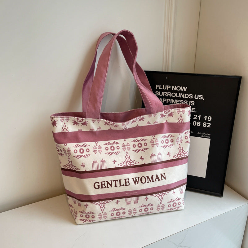Women's Niche Letter Canvas Large Capacity Shoulder Bags