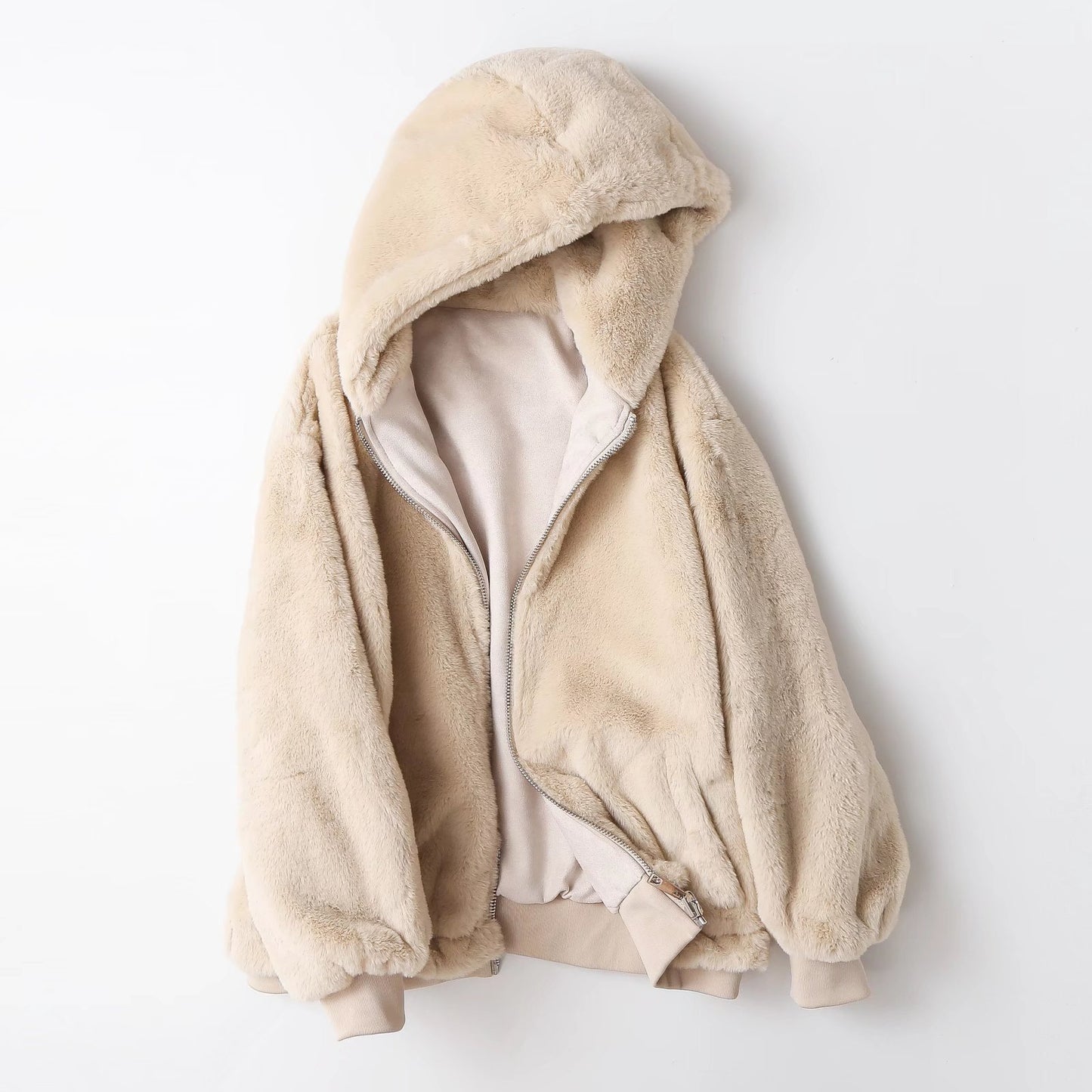 Women's Hooded Reversible Artificial Fur Effect Thick Coats