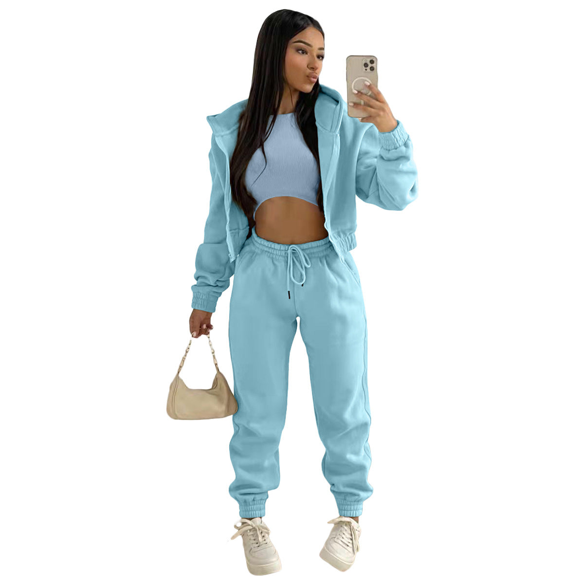 Women's Brushed Hoody Hooded Sports Casual Set Suits