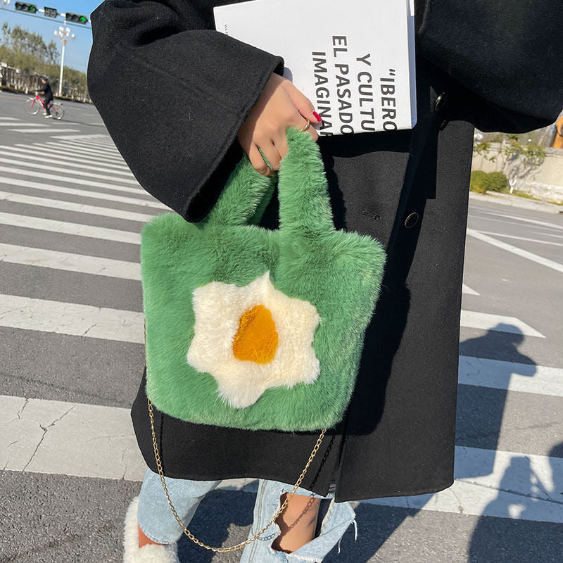 Women's Trendy Fashion Plush Portable Fur Large Crossbody Bags