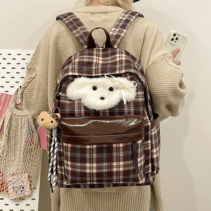 Pretty Winter Cute For Checked Plush Backpacks