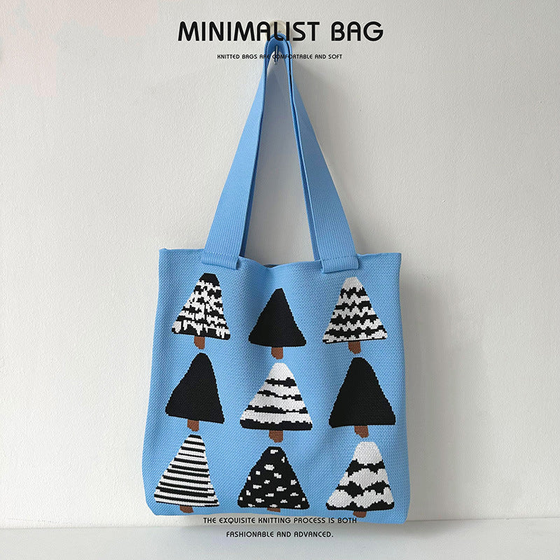 Women's Cartoon Christmas Tree Knitted Versatile Large Shoulder Bags