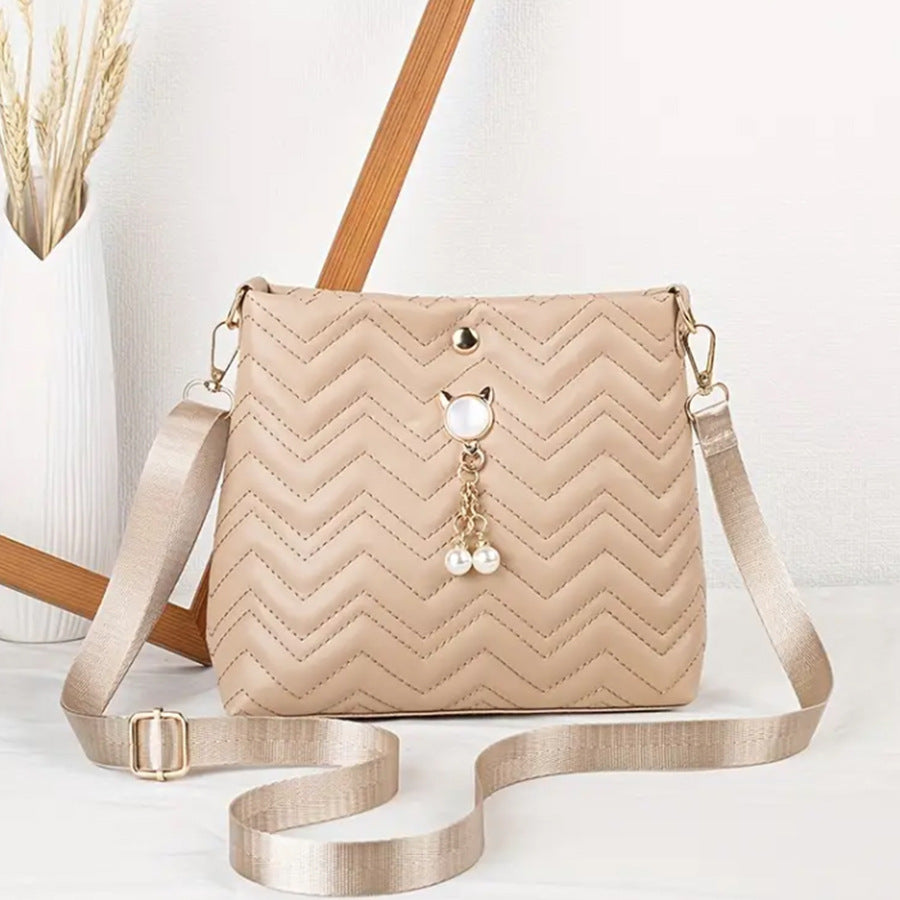 Women's Style Fashion Wave Striped Quilted Cat Crossbody Bags
