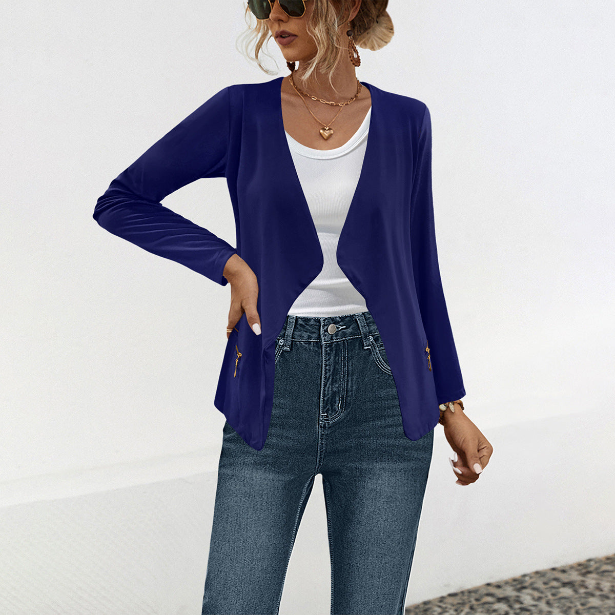 Durable Popular Solid Color Zipper Lapel Jackets