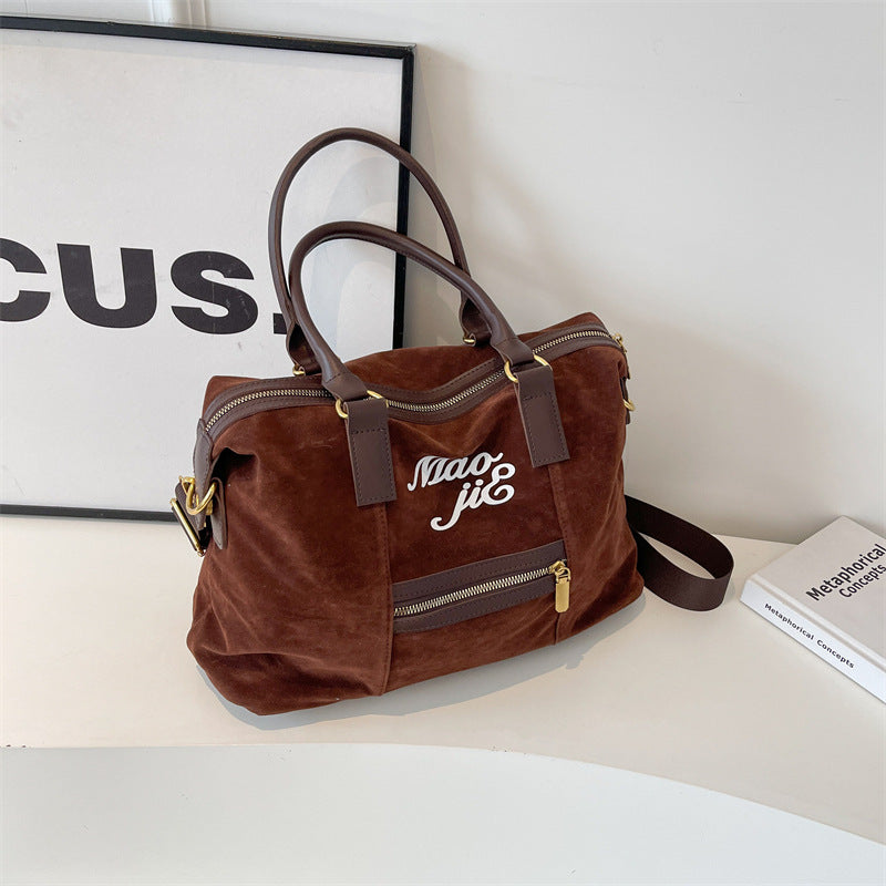 Women's Large Capacity Leather Flannel Trendy Retro Shoulder Bags