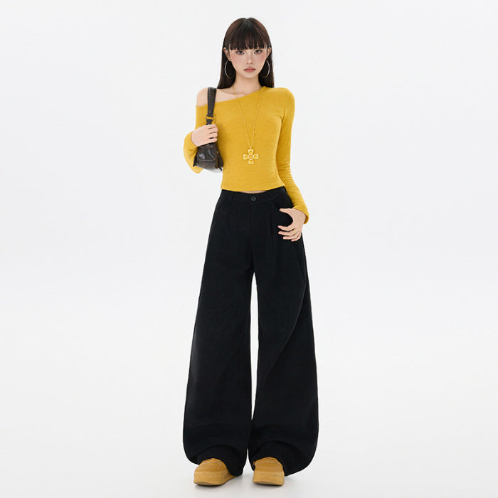 Women's Preppy Style Corduroy Trousers High Waist Pants