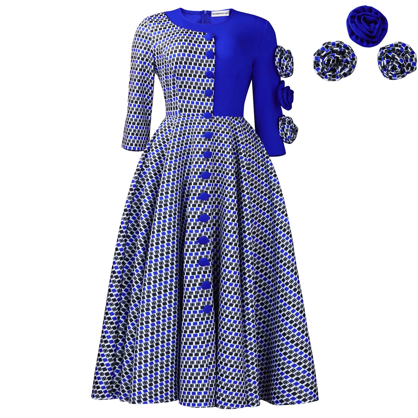Women's Fashion Elegant Round Neck Sleeves Printed Dresses