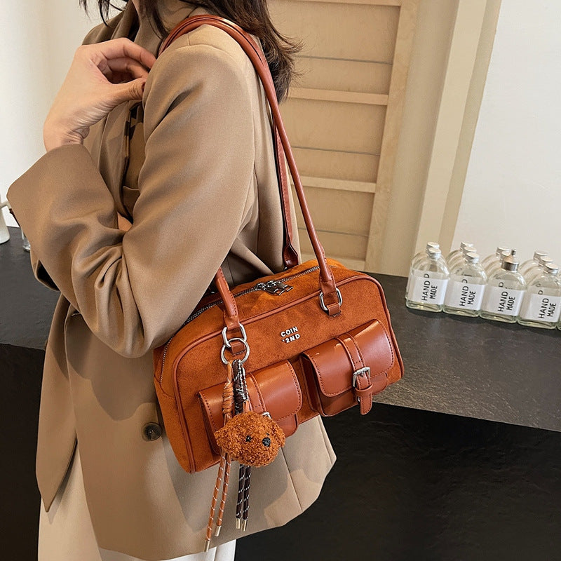 Women's Matte Stitching Portable Bowling Underarm Large Shoulder Bags