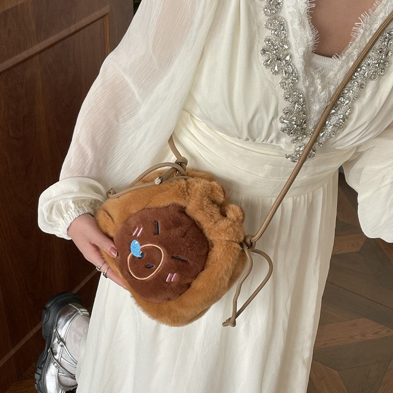 Good-looking Plush Cartoon Drawstring Cute Capybara Stationery Storage Crossbody Bags