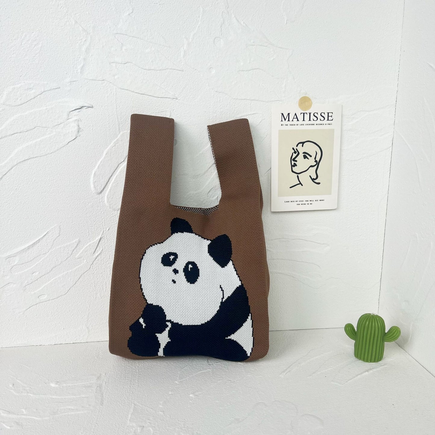 Women's High-grade Panda Knitted Polyester Knit Phone Bags