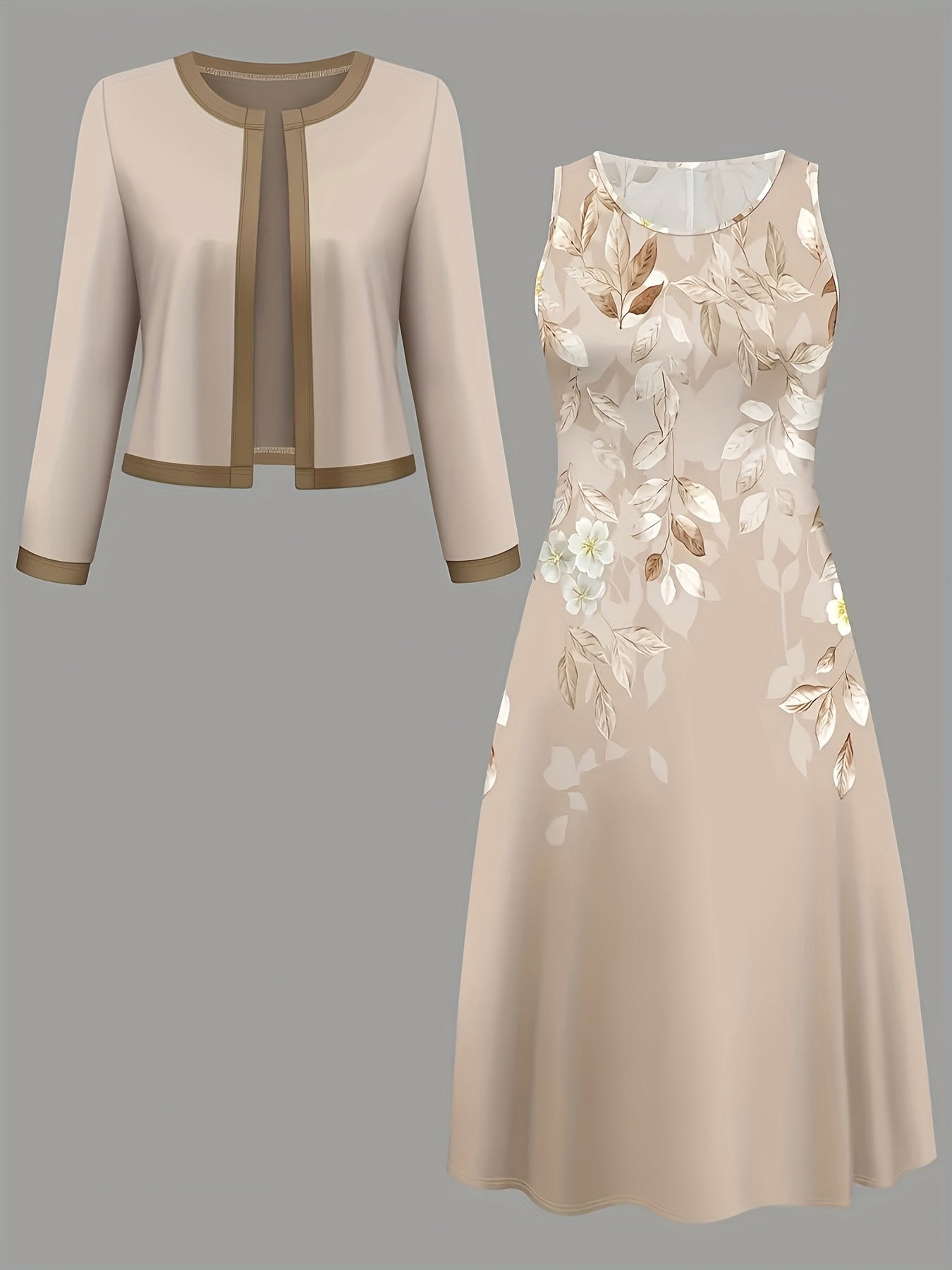Autumn Print Two-piece Sleeveless Round Neck Suits