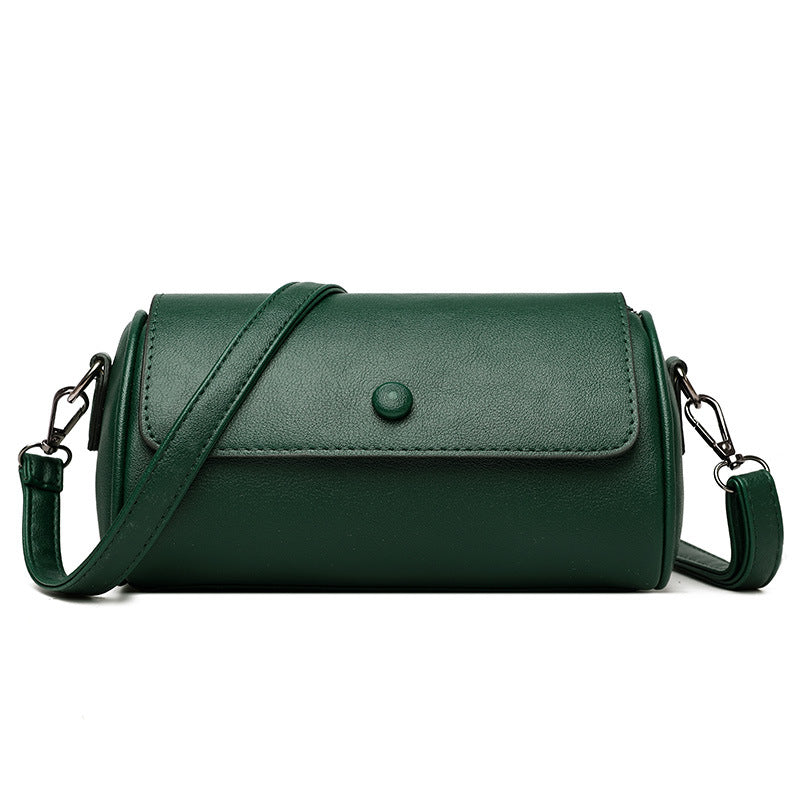 Women's Soft Leather Solid Color Cylinder Shoulder Bags