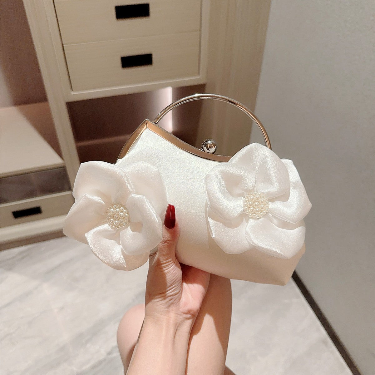 Women's Flower Dinner Banquet Clutch Satin Dress Evening Bags