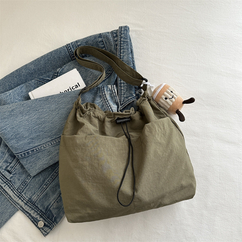 Women's Korean Style Leisure Artistic Canvas Fashion Drawstring Crossbody Bags