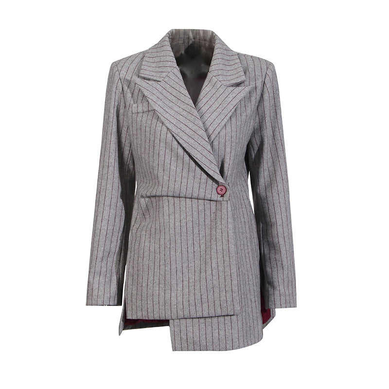 Style Spring Irregular Design Gray Striped Blazers