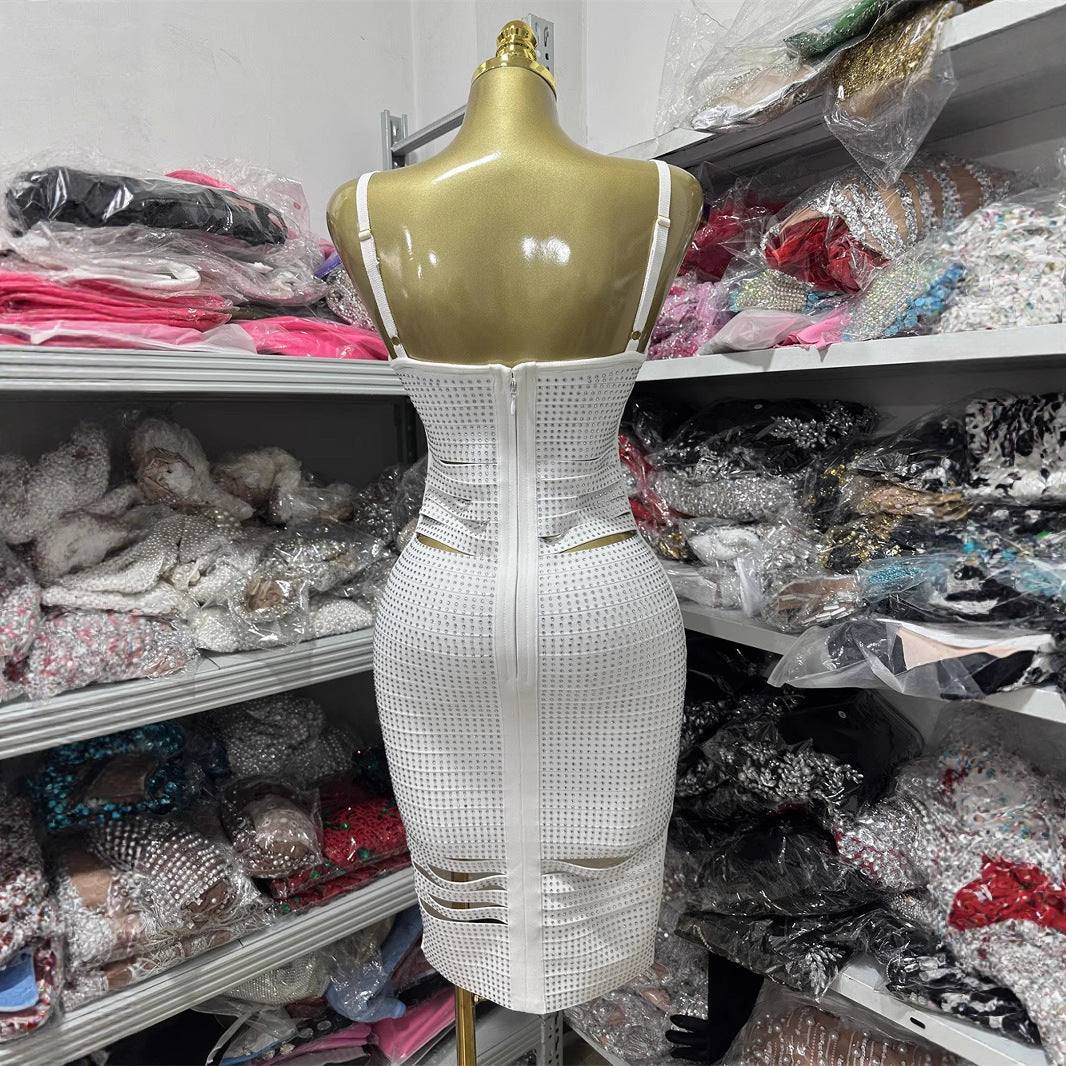 Commute Suspender Solid Color Midi Dress White Blouses