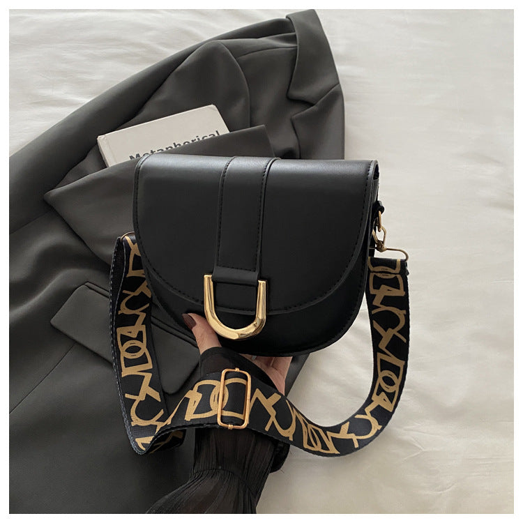 Simple Wide Strap Letters Saddle Fashion Bags